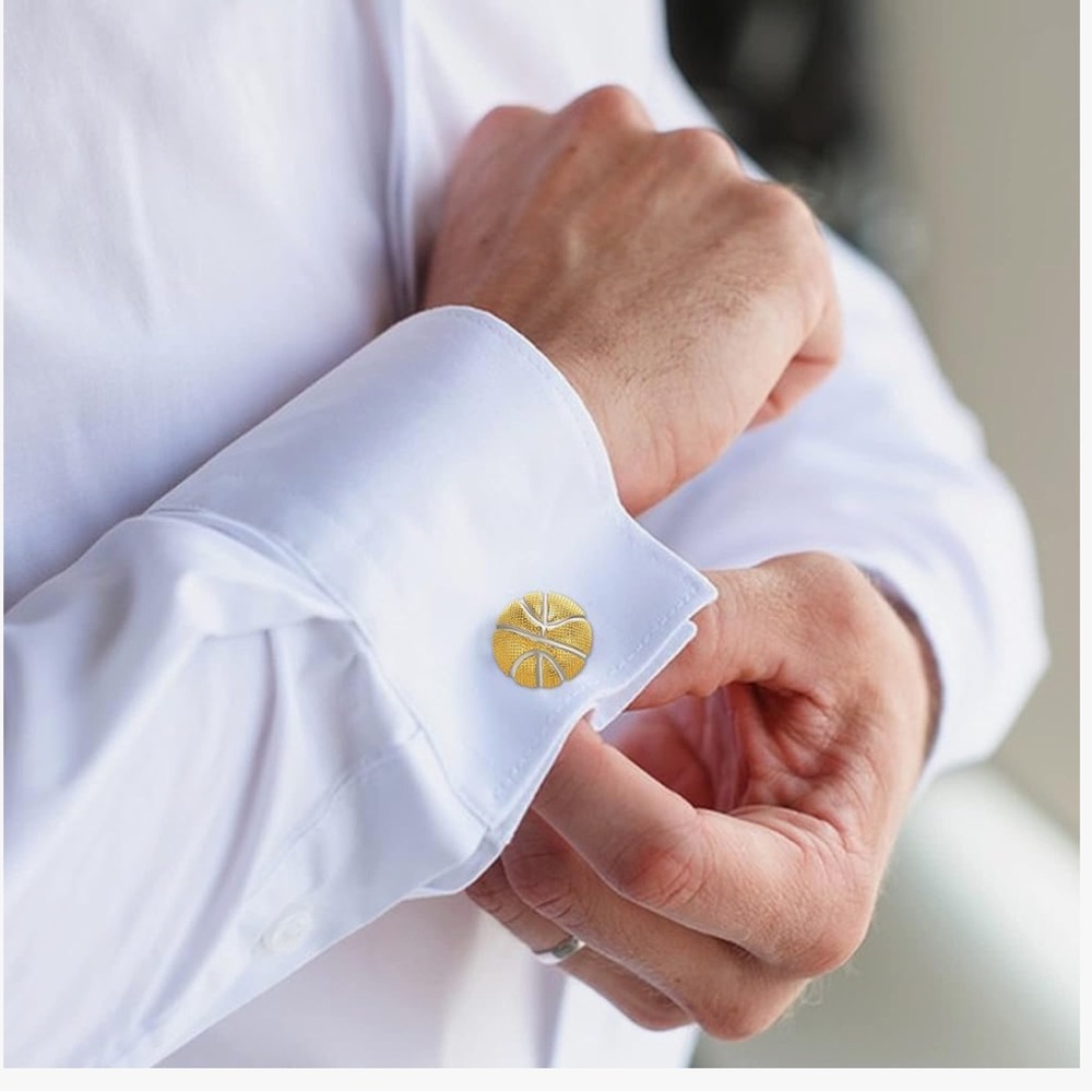 925 Sterling Silver stamped gold plated basketball Cufflinks
